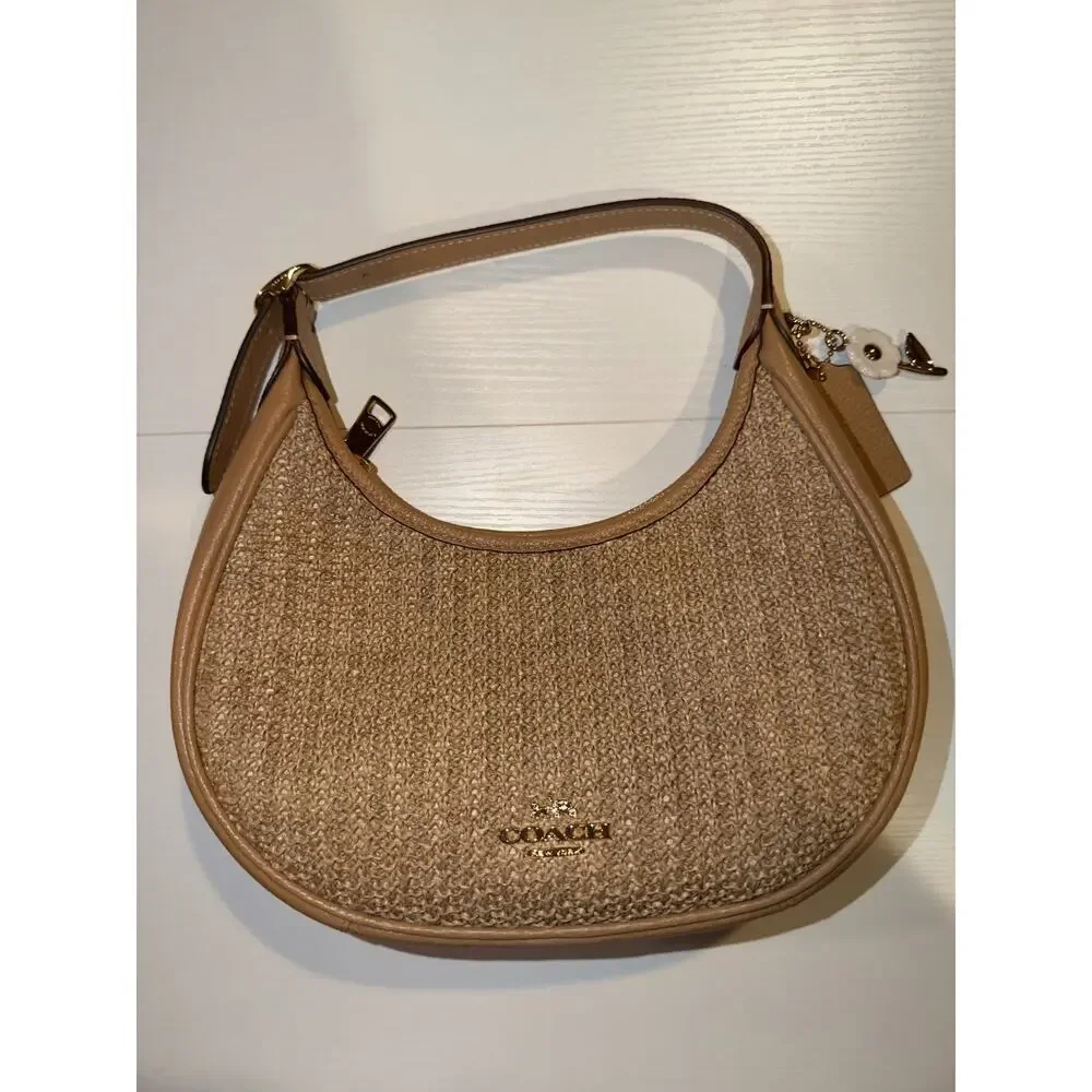 NWT B1-012 Coach CDX20 Straw Emily Shoulder BagWithCharmsCrossbodyStrawGoldToast